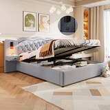 thumbnail of Merax Polsterbett, Hydraulisches Doppelbett 180x200cm mit Nachttischlampen USB-Anschluss, Grau