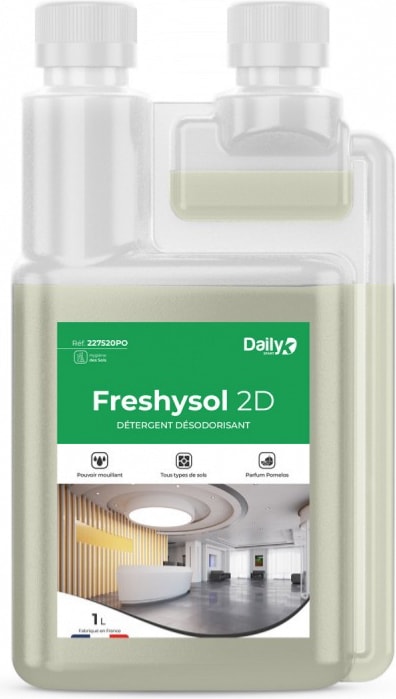 Geruchsneutralisierendes Reinigungsmittel für Böden und Oberflächen FRESHYSOL 2D - Dosierkanister 1l Zitrone -. Daily K