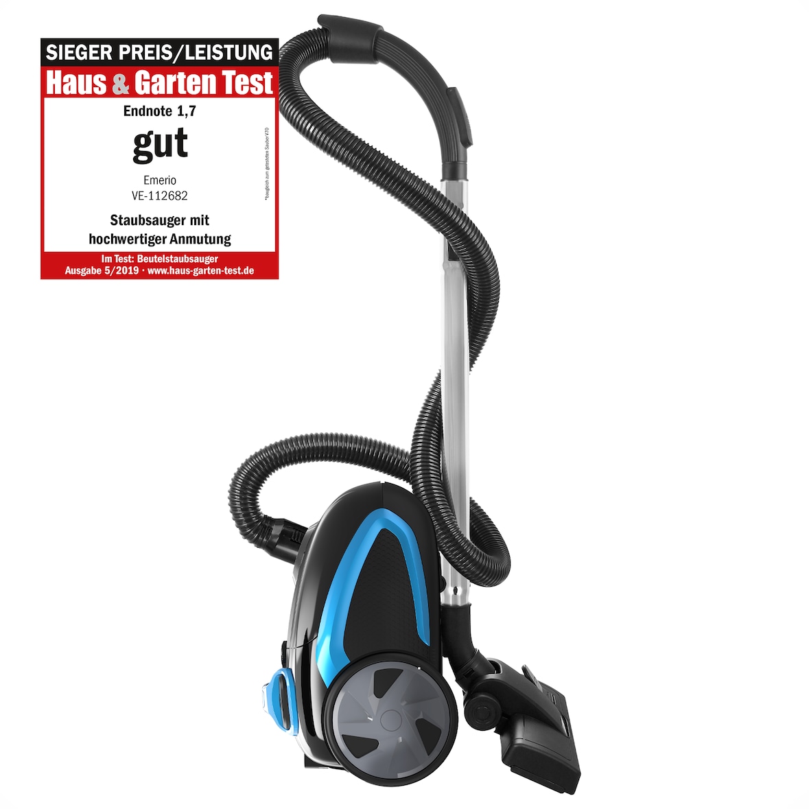 Emerio Stofzuiger met Zak - 2,5 Liter - HEPA10 Filter - Snoerlengte 5m - 800W - VE-112682.8 - Vacuum Cleaner Zwart / Blauw