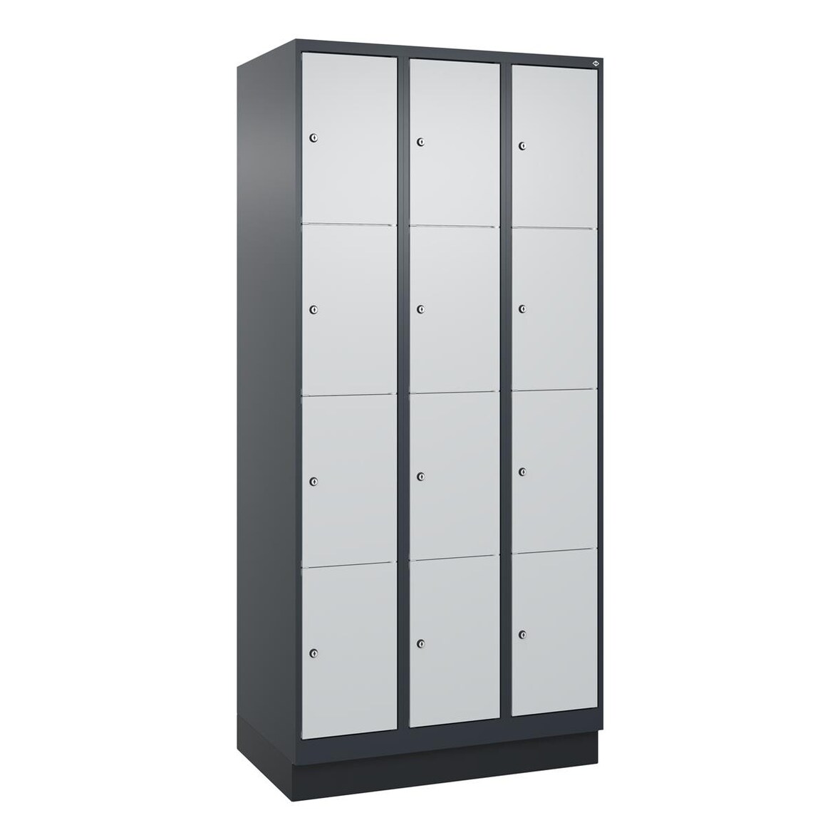 C+P Schließfachschrank Classic PLUS, Sockel, 3 Abteile, 1950x900x500mm, 7016/703