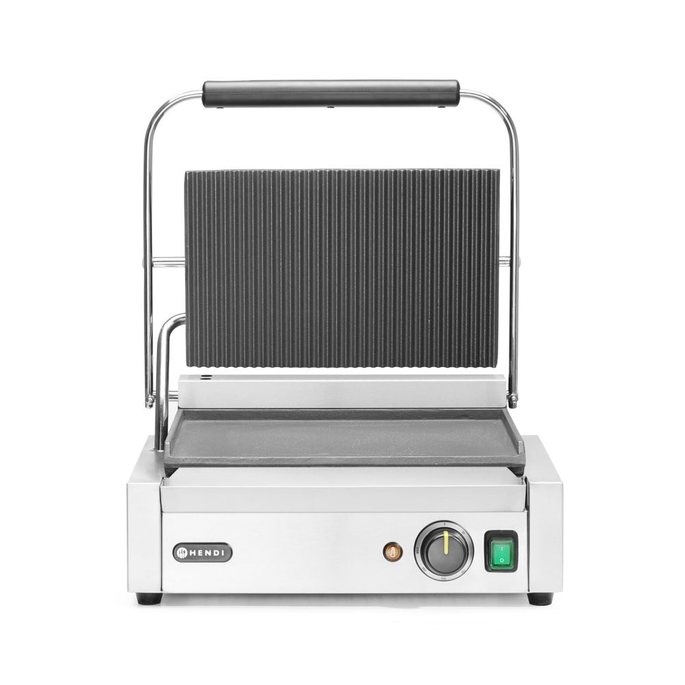 Contactgrill Panini, HENDI, boven geribd, onder glad, 230V/2200W, 430x370x(H)210mm