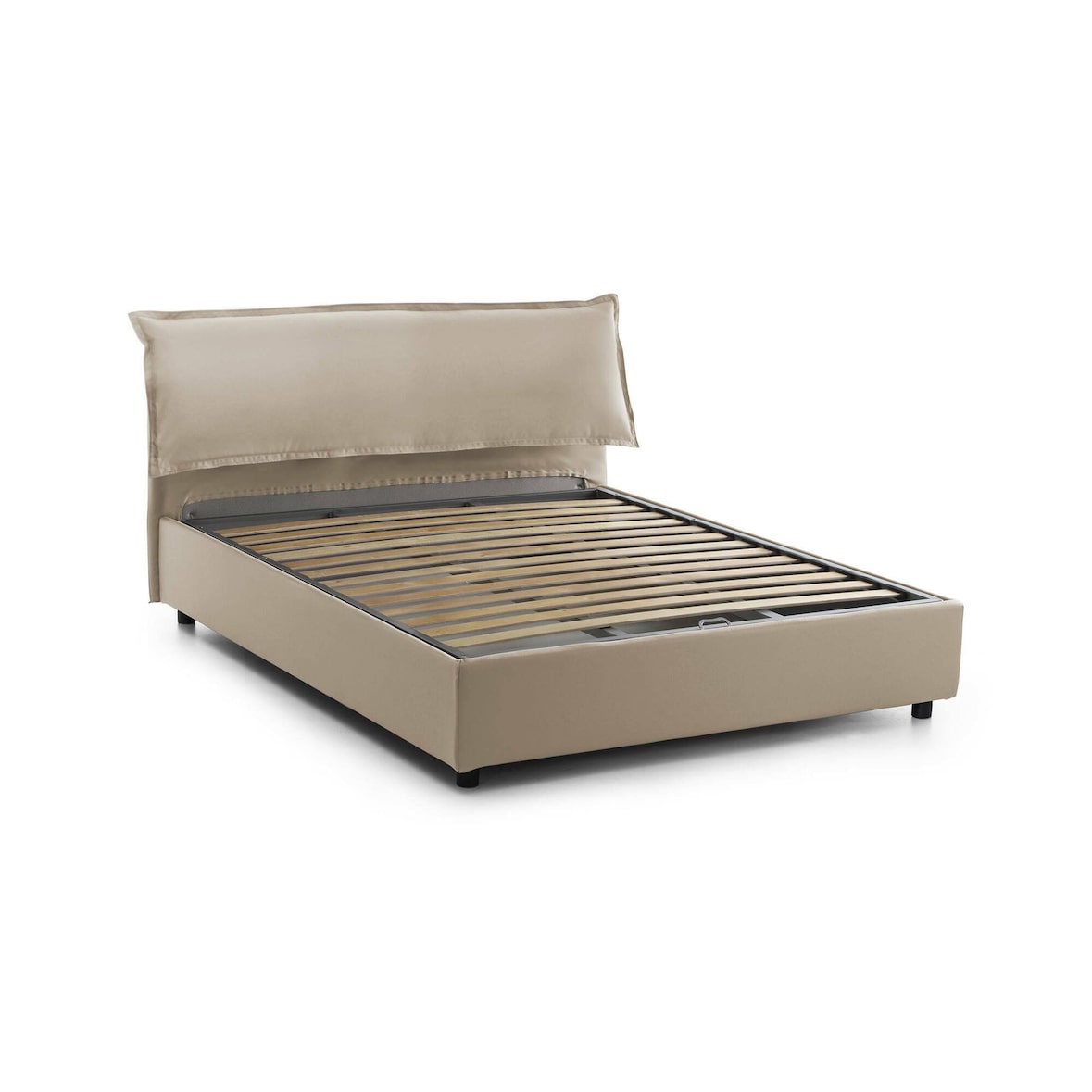 Dmora Letto matrimoniale Cloe, Letto contenitore sfoderabile con testiera e giroletto contenitore imbottiti, adatto per materasso Cm 160x200, Beige