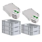 thumbnail of PROREGAL SuperSparSet 5x Eurobox NextGen Economy mit Scharnierdeckel & grünen Verschlüssen, Griffe offen, HxBxT 17x40x60cm, 34L, Eurobehälter, Box