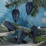 thumbnail of Christbaumschmuck Baumschmuck Tannenzapfen bruchfest glitzernd 8cm blau 6St.