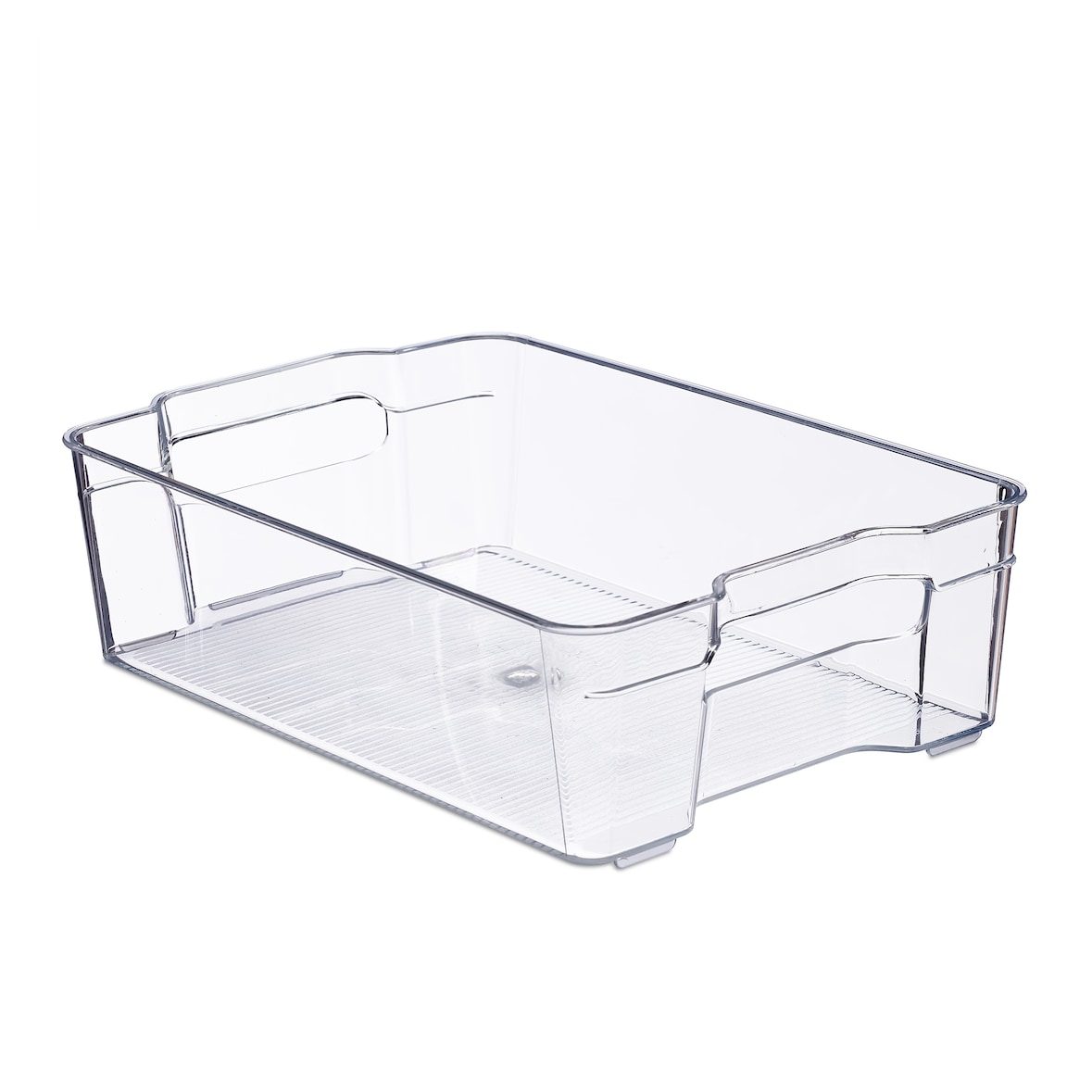 Relaxdays Kühlschrank Organizer, Lebensmittel Aufbewahrung, HBT 9 x 21,5 x 32 cm, Kühlschrankbox m. Griffen, transparent