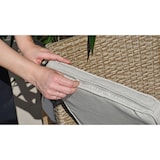 thumbnail of Set da giardino salvaspazio con tavolino in vetro temperato e 2 sedie a scomparsa in polirattan con cuscini sfoderabili, struttura in acciaio – GARDA