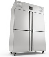 thumbnail of Romux® Kühlschrank mit 4 Türen 148 cm mit Umluftkühlung | Gastro Kühlschrank aus Edelstahl mit 1300 L Kapazität - 6 Einlegeböden und 580 W
