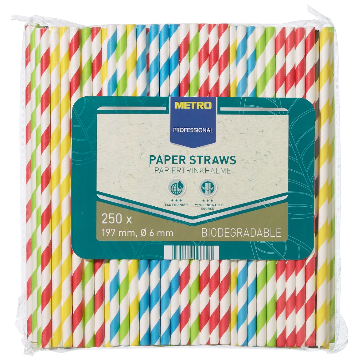METRO PROFESSIONAL Papierstrohhalme, Ø 6 x 197 mm, mehrfarbig, 250 Stück