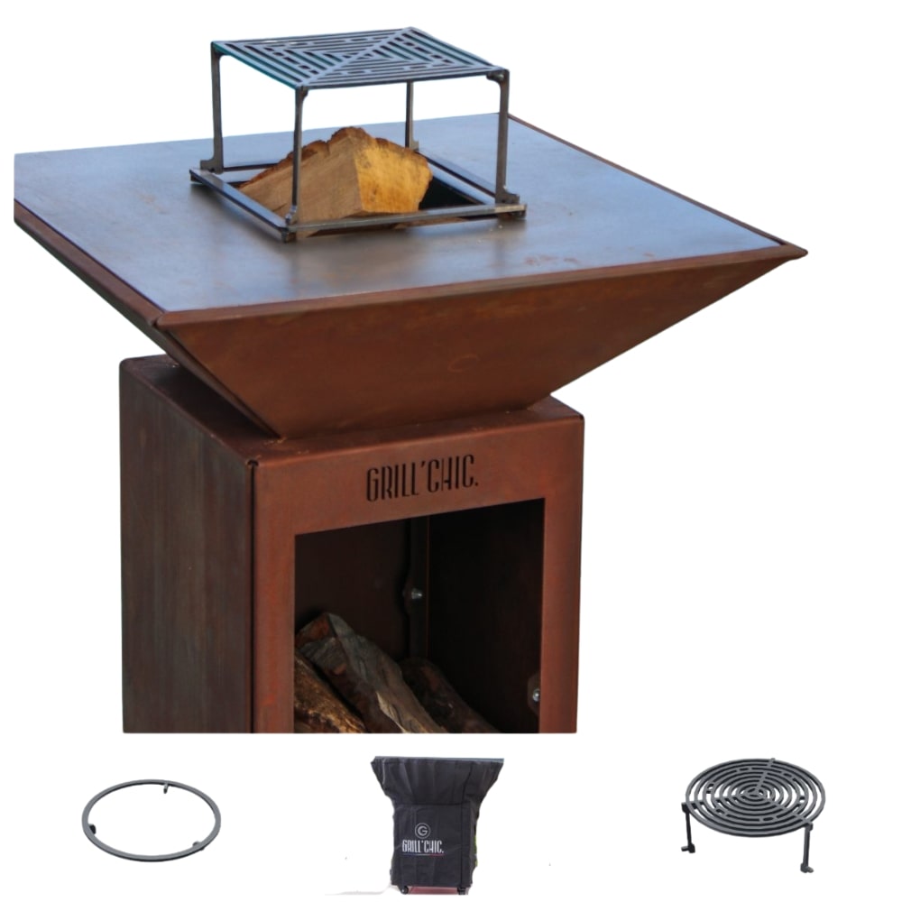 Pack Privilège Brasero Auvergnat Corten Bois Carre 62 Simple Cuve