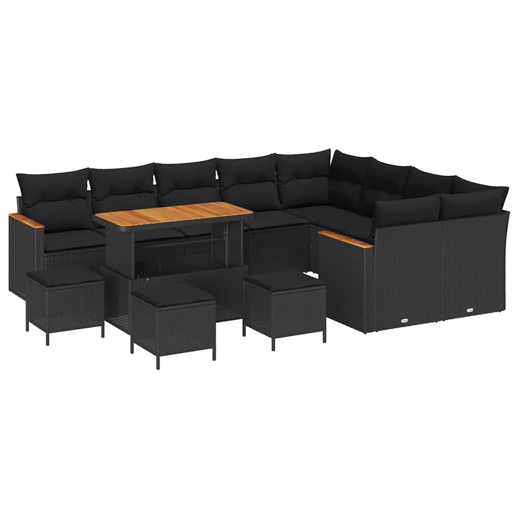 vidaXL Garten-Sofa-Set mit Kissen 13 pcs Schwarz Poly Rattan