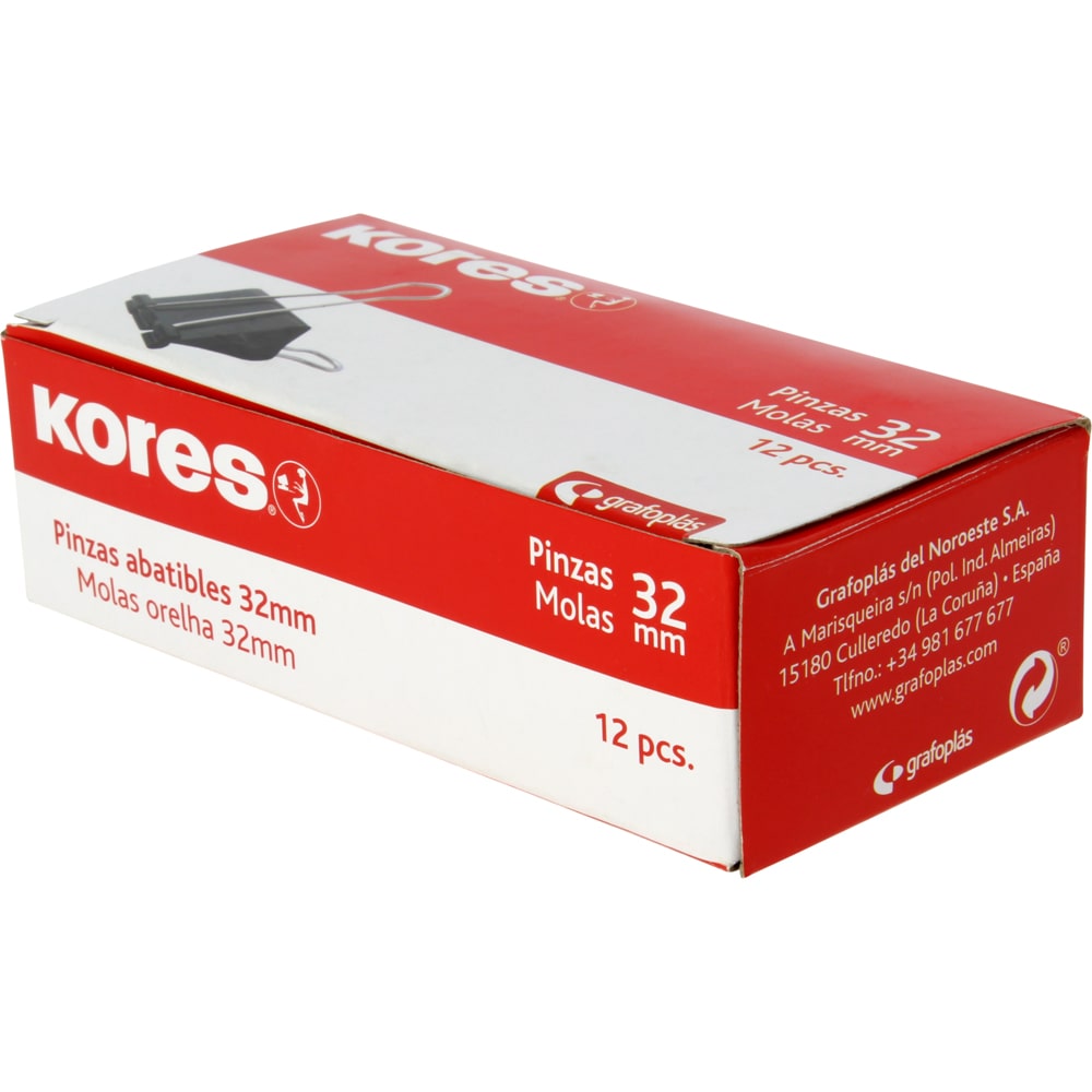 Caja 12 Pinzas abatibles KORES 32mm