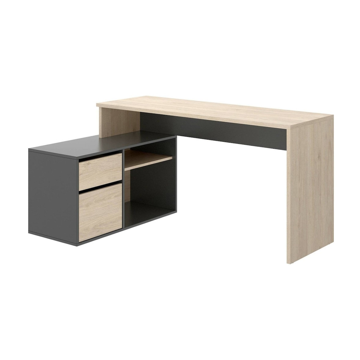 Dmora Scrivania Gardena, Scrittoio multiposizione da ufficio o cameretta, Tavolo da studio angolare multiuso, 139x92h75 cm, Rovere e Antracite