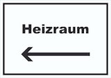 thumbnail of Heizraum Schild mit Text und Richtungspfeil links Heizung Wärme waagerecht A2 (420x594mm)