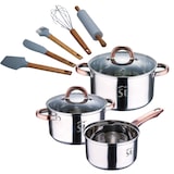 thumbnail of BERGNER - 5-teiliges Kochgeschirr-Set Ø16/18/20cm aus Edelstahl, geeignet für Induktionsherde, mit 5 Küchenutensilien aus Silikon und Akazienholz