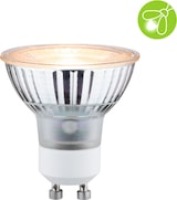 Eine GU10 LED-Lampe mit weißem Sockel.