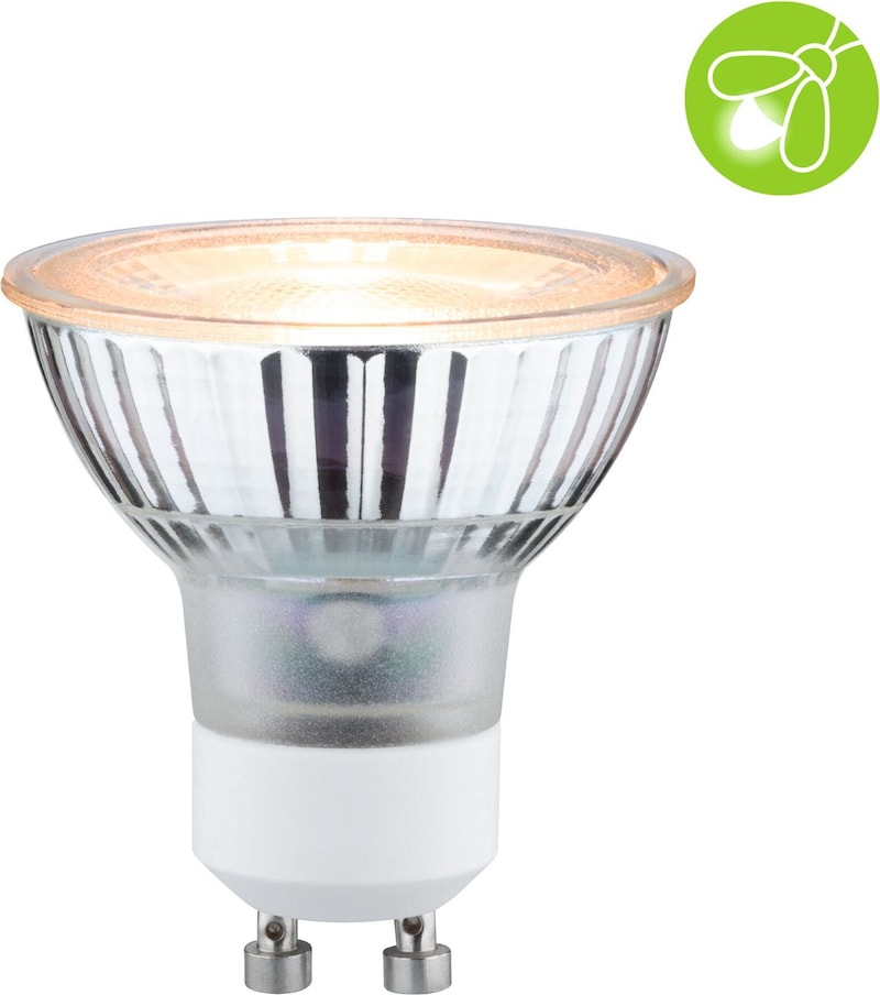 Eine GU10 LED-Lampe mit weißem Sockel.