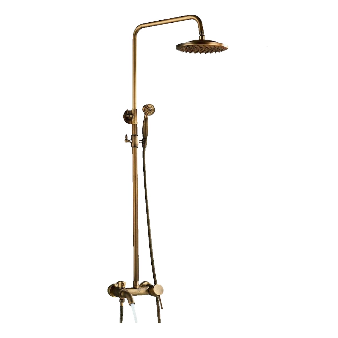 KLARWERK® JANA | Vintage Set Miscelatore Doccia Pioggia & Doccetta Ottone Oro | Acciaio Inox Retro Design Sistema Doccia | Colonna Miscelatore Gastro