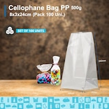 thumbnail of 250 Zellophanbeutel Transparent mit Kartonboden und Verschluss 8x24 cm – Für 500g Süßigkeiten, Gebäck, Geschenke