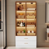 thumbnail of Badezimmerschrank 75x34x170 cm Weiß mit 2 großen Schubladen, 2 Glastüren und Lichtleiste für Badezimmer und Wohnräume
