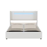 thumbnail of Merax Polsterbett 140x200 Bett mit LED-Lichtleiste, Bluetooth-Player und USB-Aufladung, Stauraumbett aus PU-Leder, Doppelbett Weiß