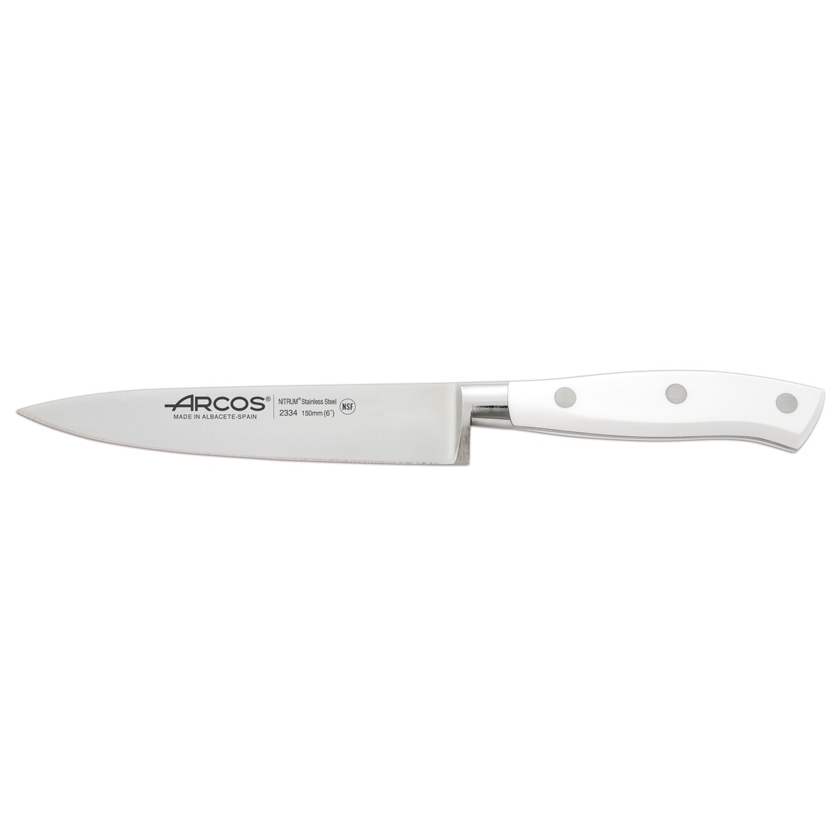 Arcos Cuchillo Cocinero, Hoja de Acero Inoxidable Forjado NITRUM 150 mm, Mango de Polioximetileno (POM), Color Blanco