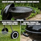 thumbnail of Barbecue a Carbone Portatile con Coperchio e Ruote per Giardino 43x72 cm