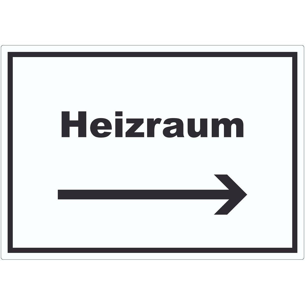 Heizraum Aufkleber mit Text und Richtungspfeil rechts Heizung Wärme waagerecht A5 (148x210mm)