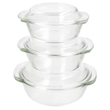 thumbnail of 3tlg Set Brat- & Backform 0,7L 1L 1,5L Deckel Auflaufform rund Gratin Glas