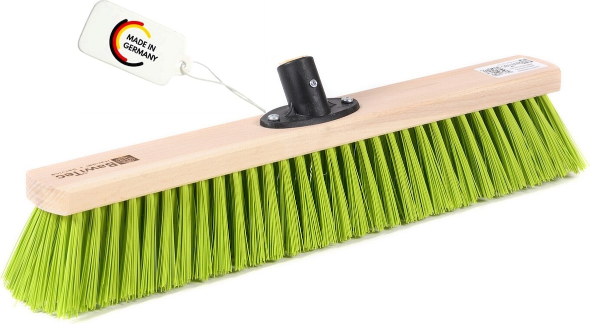 Qualitäts Straßenbesen 60cm Breit mit QuickFix-Stielhalter neon-grüne Kunststoff-Borsten Besen Kehrbesen ohne Stiel