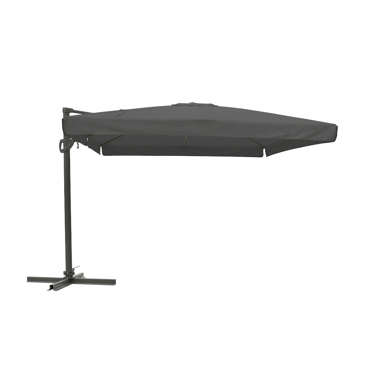 METRO Professional Guarda-sol suspenso quadrado com franja, alumínio / poliéster, 3 x 3 m, abertura por manivela, rotação de 360°, cinza