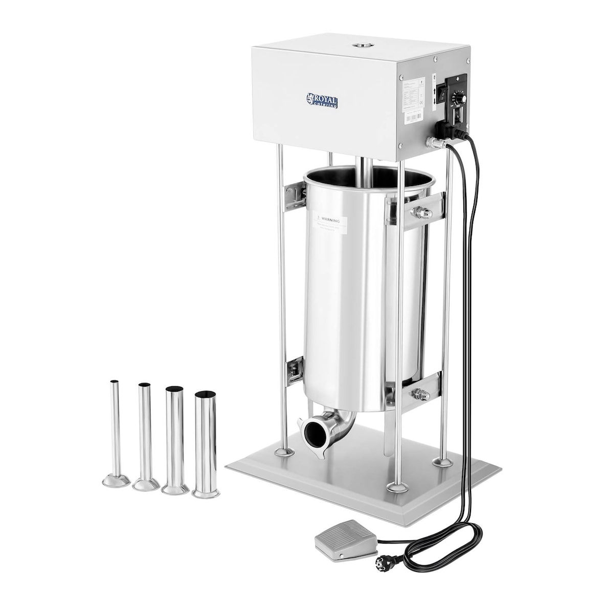 Royal Catering - Royal Catering Poussoir à Saucisses Electrique 15L, moteur 260W, pédale de commande, incl. tubes de remplissage (16, 22, 32, 38mm)