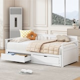 thumbnail of Multifunktionales Tagesbett 90x190 aus Kiefernholz mit Schubladen, Ausziehbett ZweiinEins Gästebett Funktionsbett platzsparend Sofa Bettgestell Weiß