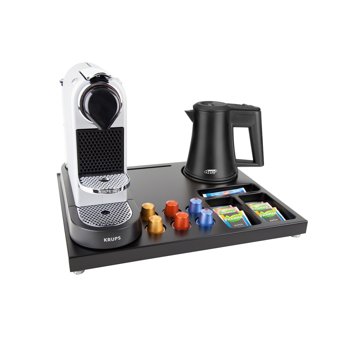 Willkommenstablett SUPREME Schwarz-Braun mit STAR Wasserkocher 0,5 L Schwarz OHNE Nespressomaschine