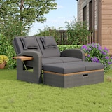 thumbnail of Merax Garten-Lounge-Sessel-Set für 2 Personen, graues Rattan, verstellbare Rückenlehne, Beistelltisch aus Akazienholz, als Outdoor-Bett nutzbar