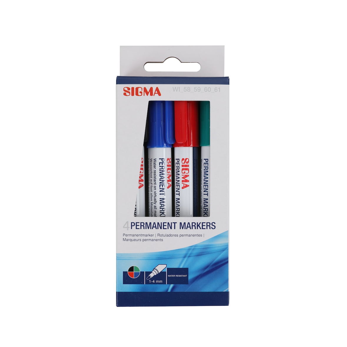 SIGMA Permanent marker, geassorteerde kleuren, ronde punt, lijndikte: 1-4 mm, watervast, 4 stuks