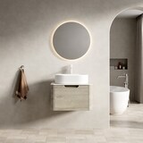 thumbnail of Waschtisch 50x60x46 Ovales Keramikbecken Travertin Sinterstein Soft-Close Schublade Badmöbel Schrank Beige+Off White+Weiß