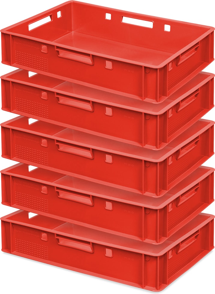 BRB Fleischkasten E2, 4 Stück, Rot, 600x400x200 Mm, PE-HD Lebensmittelecht, Stapelbar, -40°C Bis +60°C