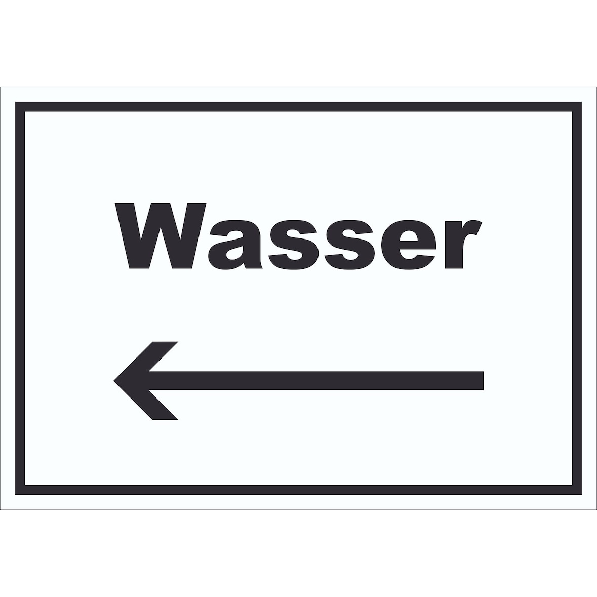 Wasser Schild mit Text und Richtungspfeil links Anschluss waagerecht A3 Rückseite selbstklebend