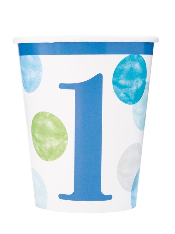 8 Becher 1. Geburtstag Junge Punkte