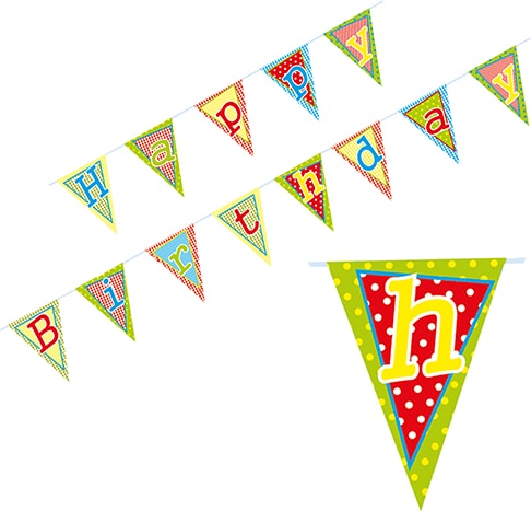 10 X Wimpelkette, Papier 4 m "Happy Birthday" lackiert