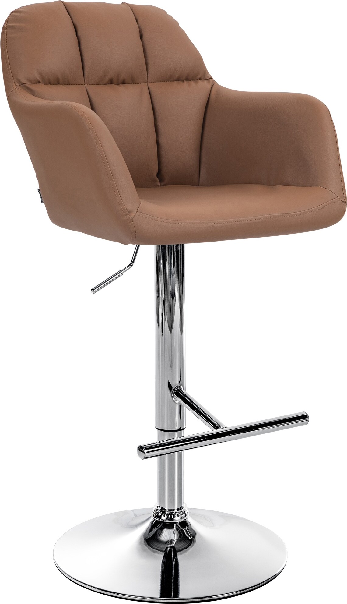 Barhocker TUBEL - Kunstleder Hellbraun 57x59x97 cm Silber | Barstuhl Höhenverstellbar Mit Lehne Drehbar Tresenhocker Tresenstuhl Kneipenhocker