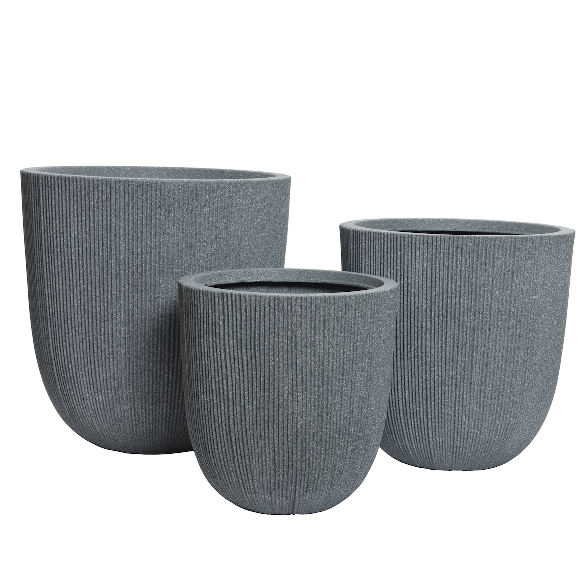 3 Blumentöpfe 31-44cm Outdoor - Kunststoff Pflanzenkübel Blumenkübel außen Pflanzen Blumen Übertopf Pflanzentopf Pflanzgefäß für draußen Garten Grau