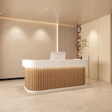 thumbnail of Empfangstheke & Bartheke mit Rundung, Vertikalstreifen-Design, für Salon, Hotel & Laden, Braun 180×60×100cm【Baise+yuanmuse180】