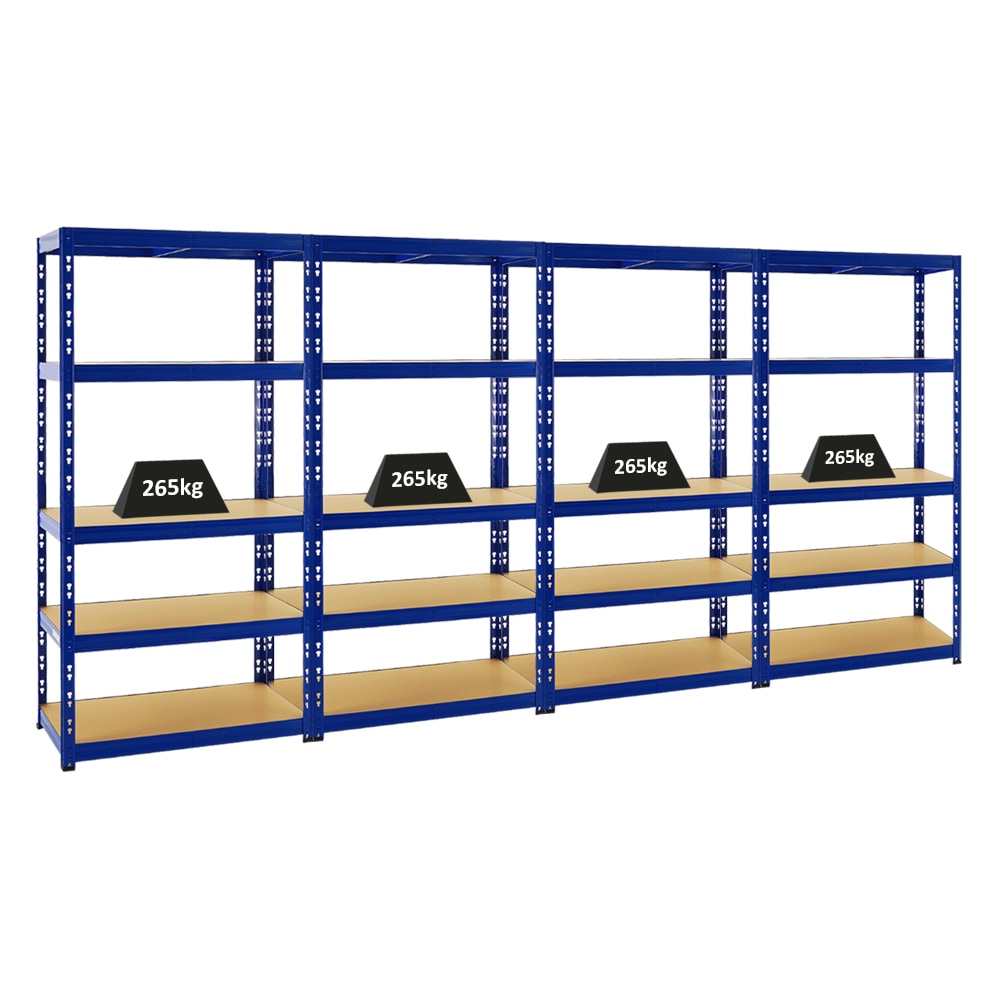 PROREGAL 4x Schwerlastregal Tiger | HxBxT 180x90x45 cm | Fachlast 265kg | Blau | Stecksystem Lagerregal Regalsystem 4 Stk.
