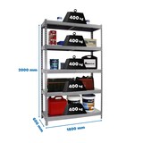 thumbnail of SimonRack Industrieregal, 2000x1800x600 mm, 400 kg am Biegepunkt, 5 Metallböden, Garagenregal, Grau/Verzinkt- Ecoforte
