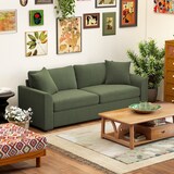 thumbnail of HOMCOM sofá de 3 plazas sofá de salón 212x80x88 cm tapizado en pana con 2 almohadas reposabrazos y cojín de muelles diseño moderno verde
