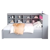 thumbnail of Massivholzsofa 140x200 cm mit Stauraum, USB-Anschluss, LED-Beleuchtung, Schubladen, Regale – modernes Schlafsofa Möbel Grau für Schlafzimmer