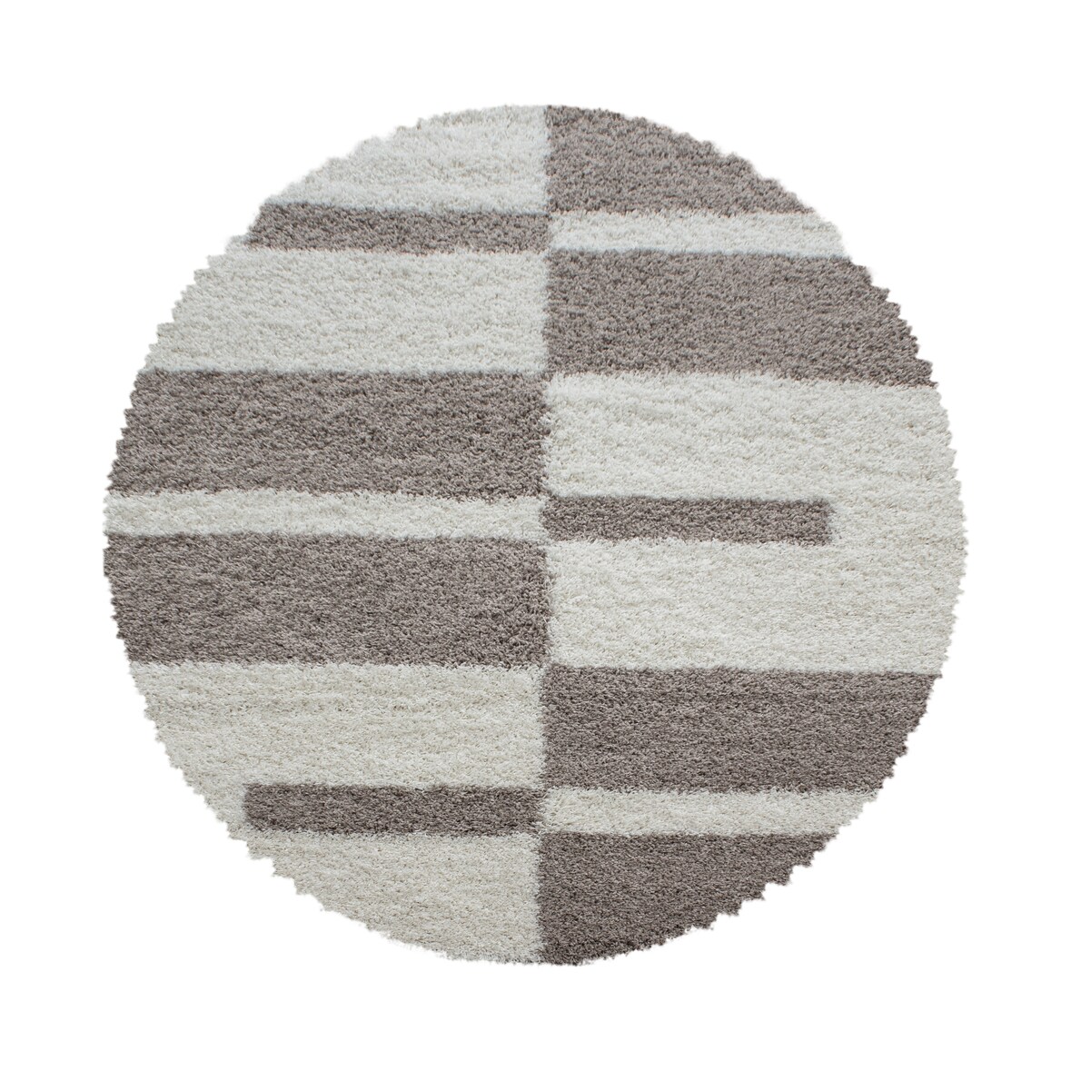Teppich Schlafzimmer Hochflor Karo Samtweich Waschbar Strapazierfähig Wohnzimmer Rund Beige 160x160 cm – WATZMANN von Kadima Design