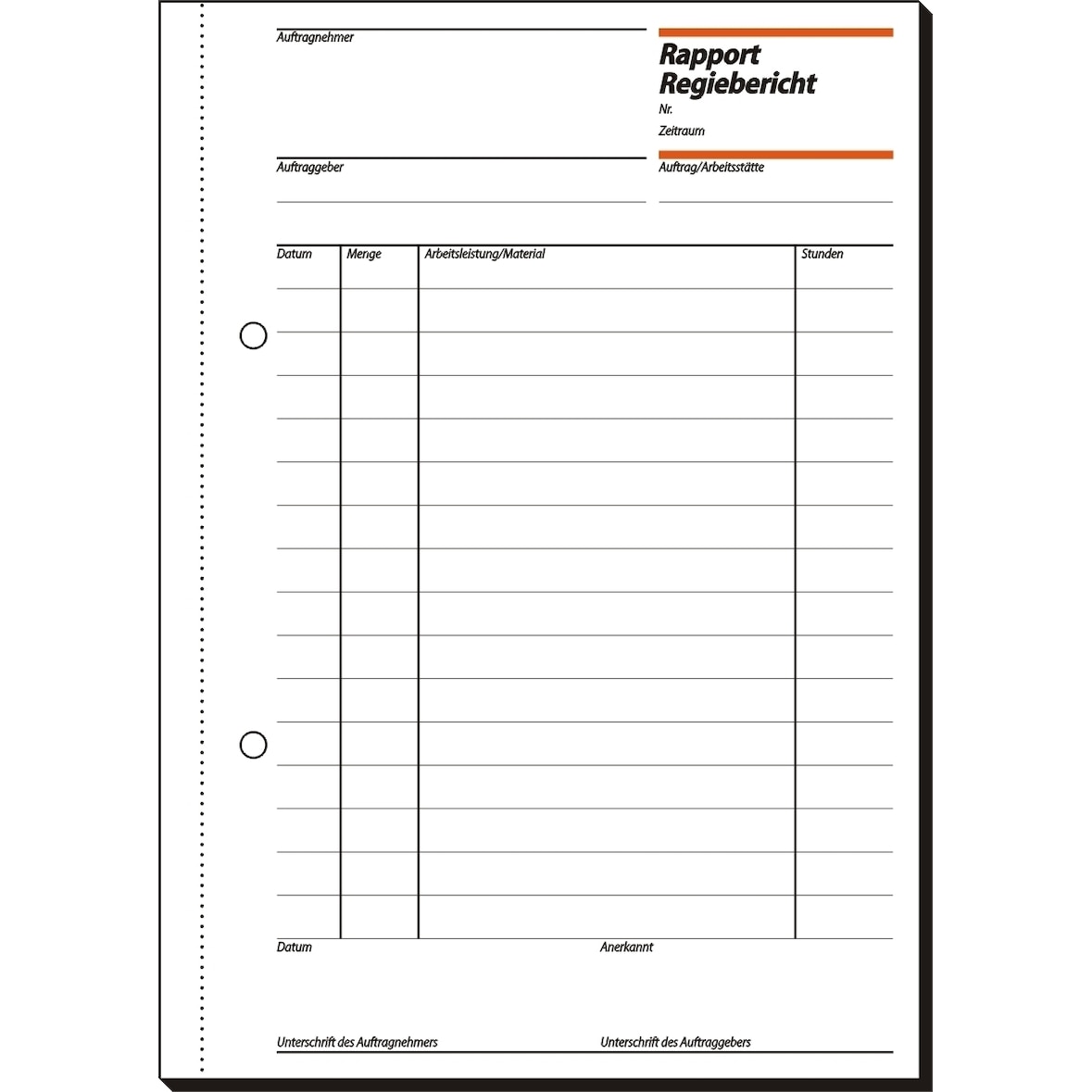 Formularbuch Rapport/Regiebericht A5 hoch VE=100 Blatt