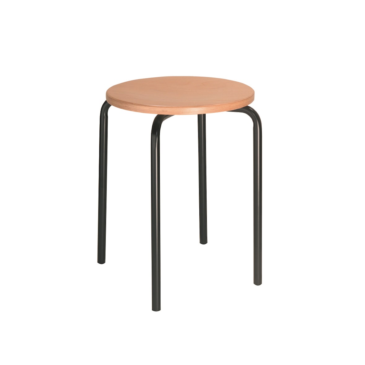 PROREGAL Stapelhocker Oakland High | HxØ 58x35cm | Tragfähigkeit 110kg | Buche-Sitz | Stahlfüße | Schwarz/Buche